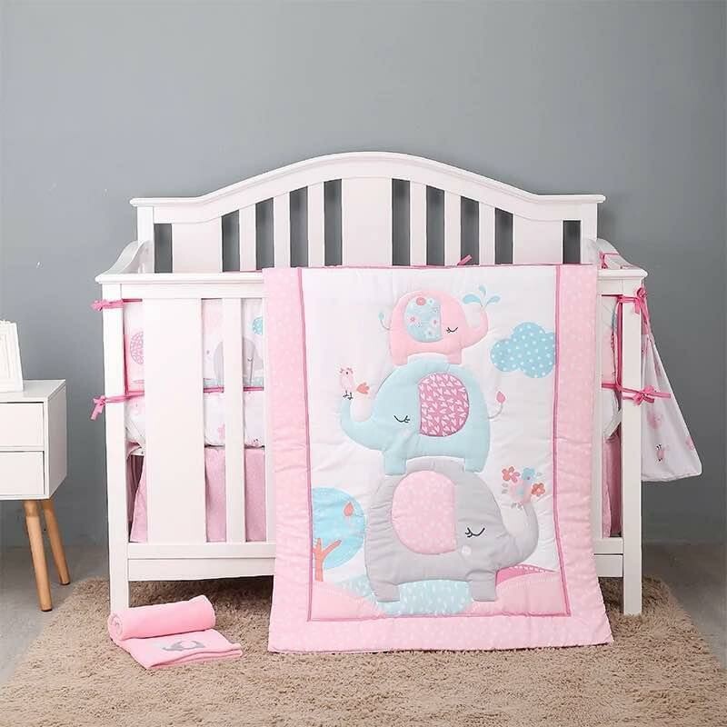 3-Piece Cot Bedding Set - Elephant Pink (1)
