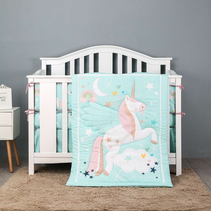 3-Piece Cot Bedding Set - Unicorn Green (1)