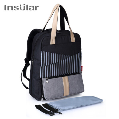 Insular Waterproof Nappy Bag/Mummy Backpack - Black stripe (1)