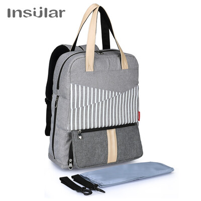 Insular Waterproof Nappy Bag/Mummy Backpack - Grey stripe (1)