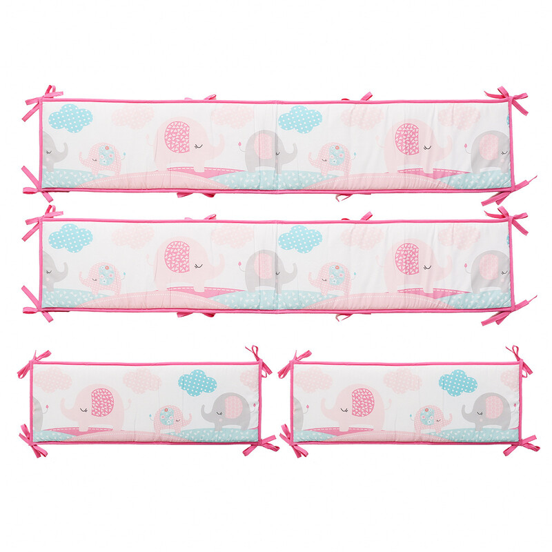 4-Sides Baby Crib Bumpers - Elephant Pink (1)
