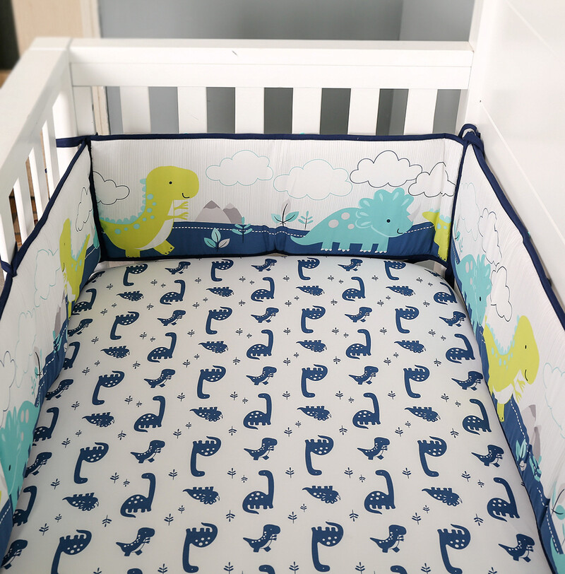 4-Sides Baby Crib Bumpers - Dinosaur Blue (1)