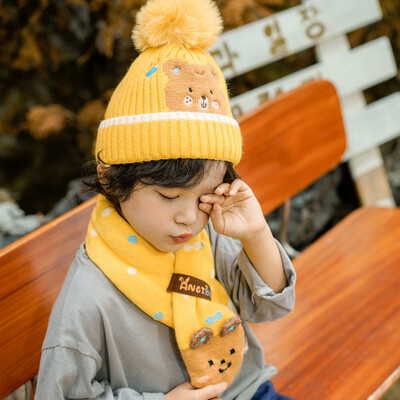 Baby/Kids 2-Piece Set Winter Knit Hat& Scarf - Yellow (1)