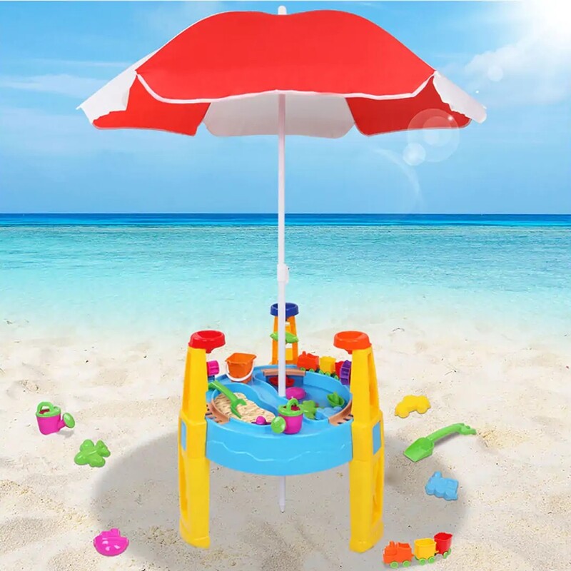 Kids Sand and Water Table Play Set 26 piece with Umbrella (1)