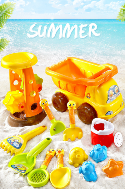 13-Piece Beach Sand Toys Set with Mesh Bag Moulds Summer Outdoor Beach Fun (1)