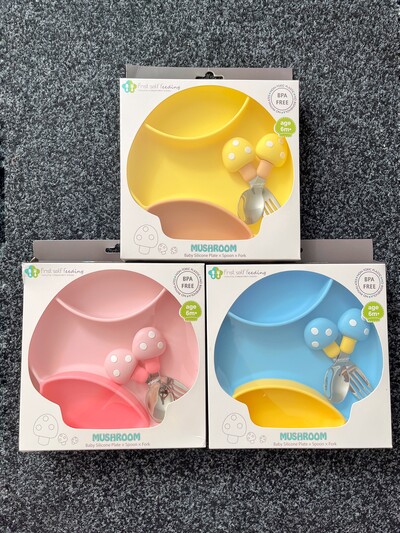 Babies Silicone Suction Mushroom Plate set with Fork and Spoon (1)