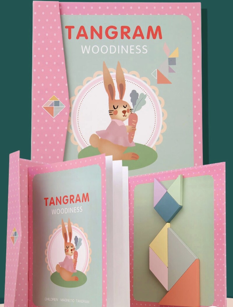 Kids Tangram Magnetic Wooden Puzzles - Pink (1)