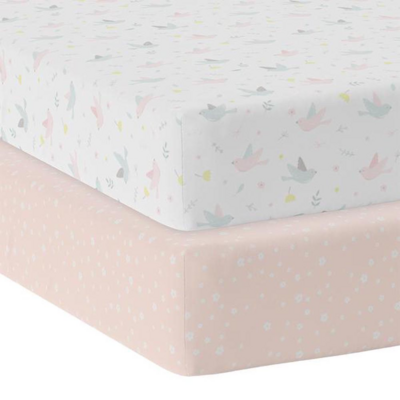 Living Textiles 2 Pack Jersey Cot Fitted Sheet Ava/Blush Floral (1)