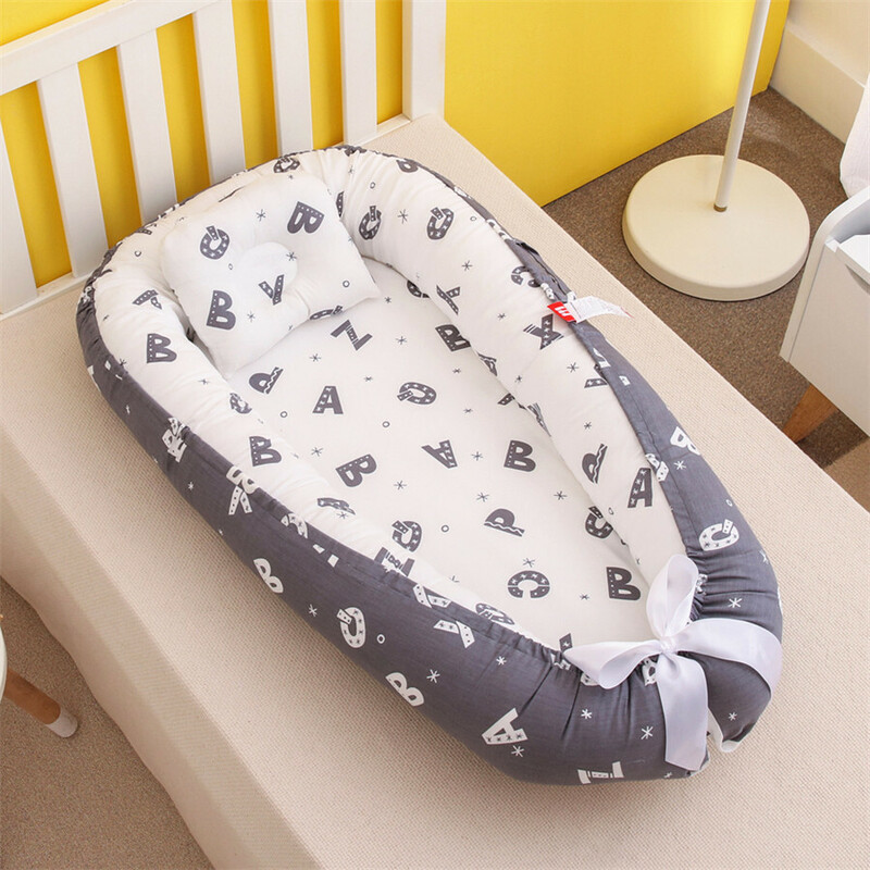 Newborn Baby Reversible Nest Bed/Sleeping Pod - Alphabet Grey (1)