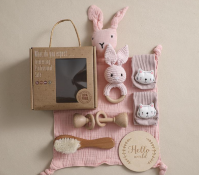Newborn Baby 6 Piece Giftbox - Bunny Pink (1)