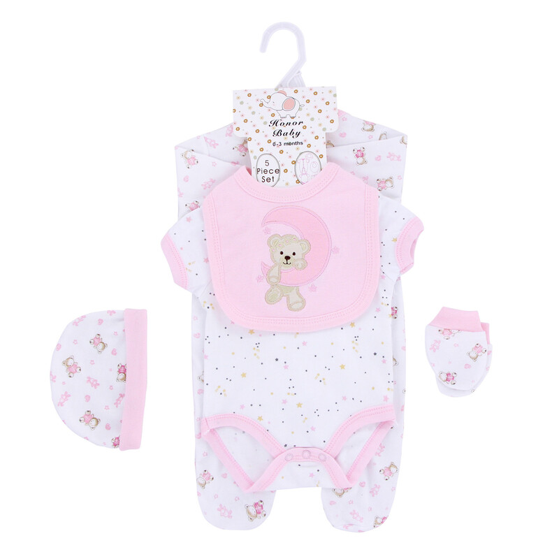 Newborn Baby 5-Piece Clothing Set - Little Bear Pink (1)