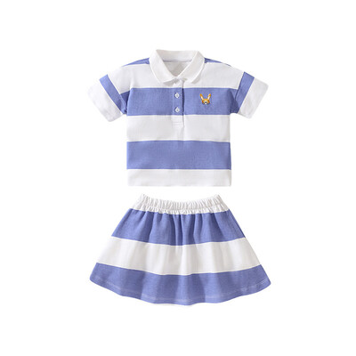 Girl's 2-Piece Cotton Set Collared Top & Skirt (1)