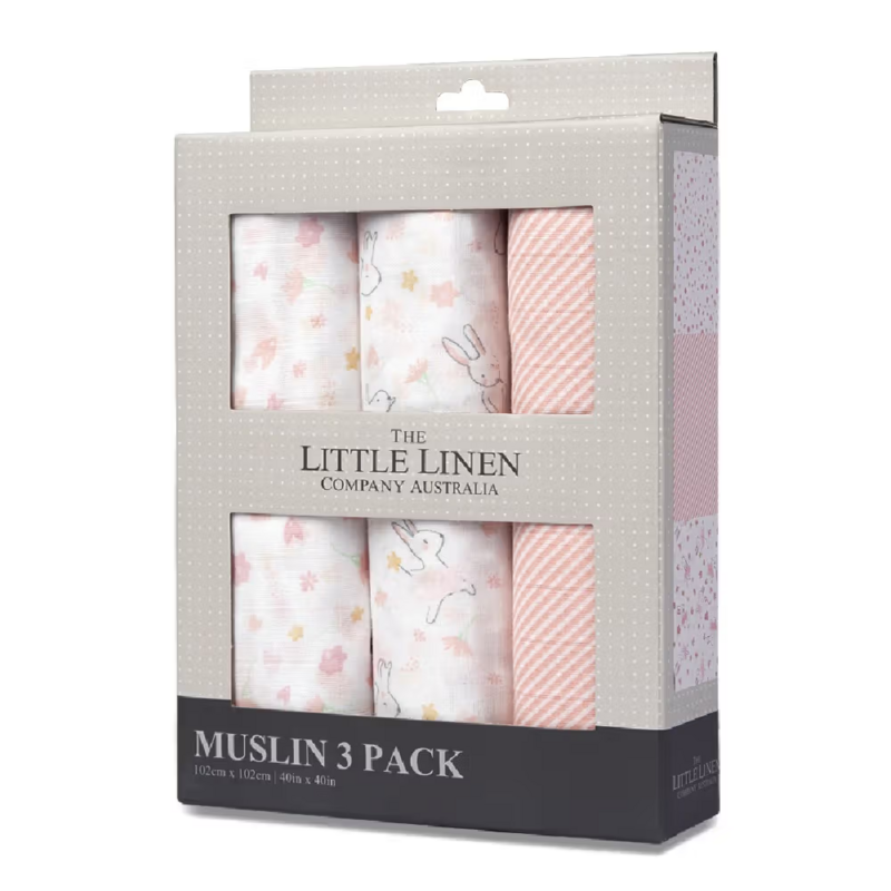 The Little Linen Co Muslin Wrap 3 Pack - Ballerina Bunny (1)
