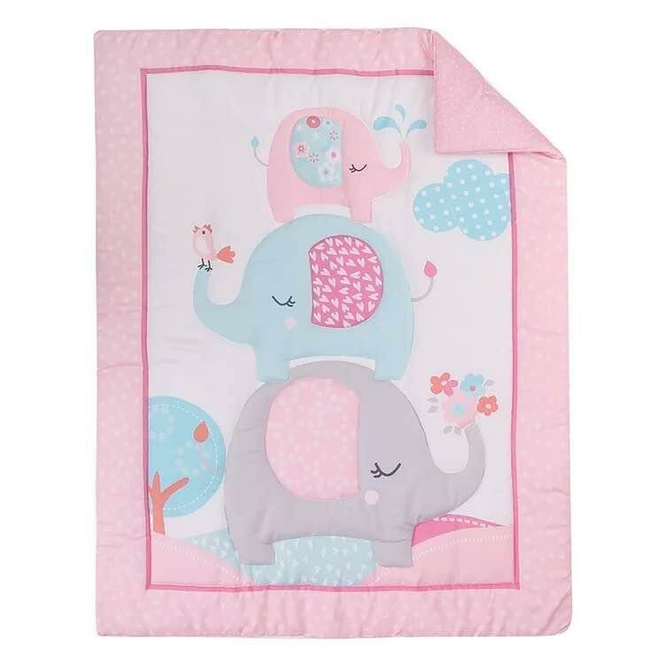 3-Piece Cot Bedding Set - Elephant Pink (3)