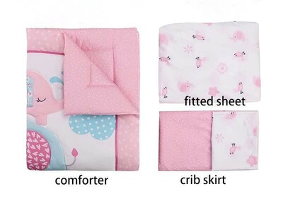 3-Piece Cot Bedding Set - Elephant Pink (6)