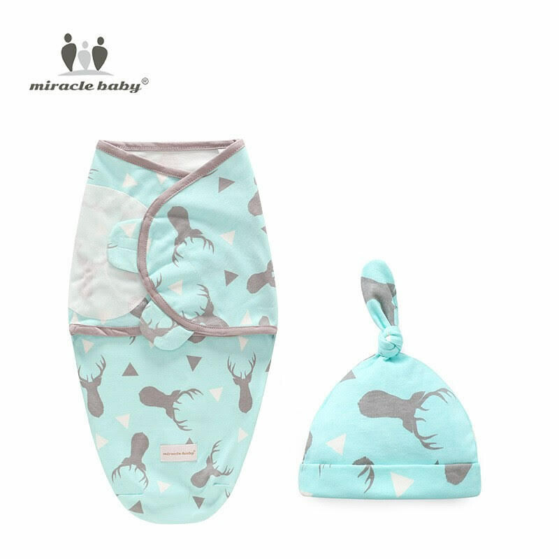 Miracle Baby 2-Piece Newborn Swaddle& Beanie set - Size 0-3 months (6)