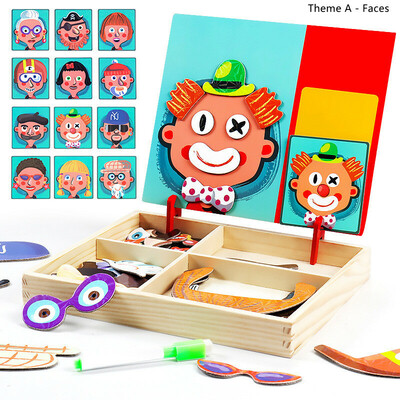 *Clearance* Kids Multifunction Wooden Magnetic Puzzle Box & Drawing Board (2)