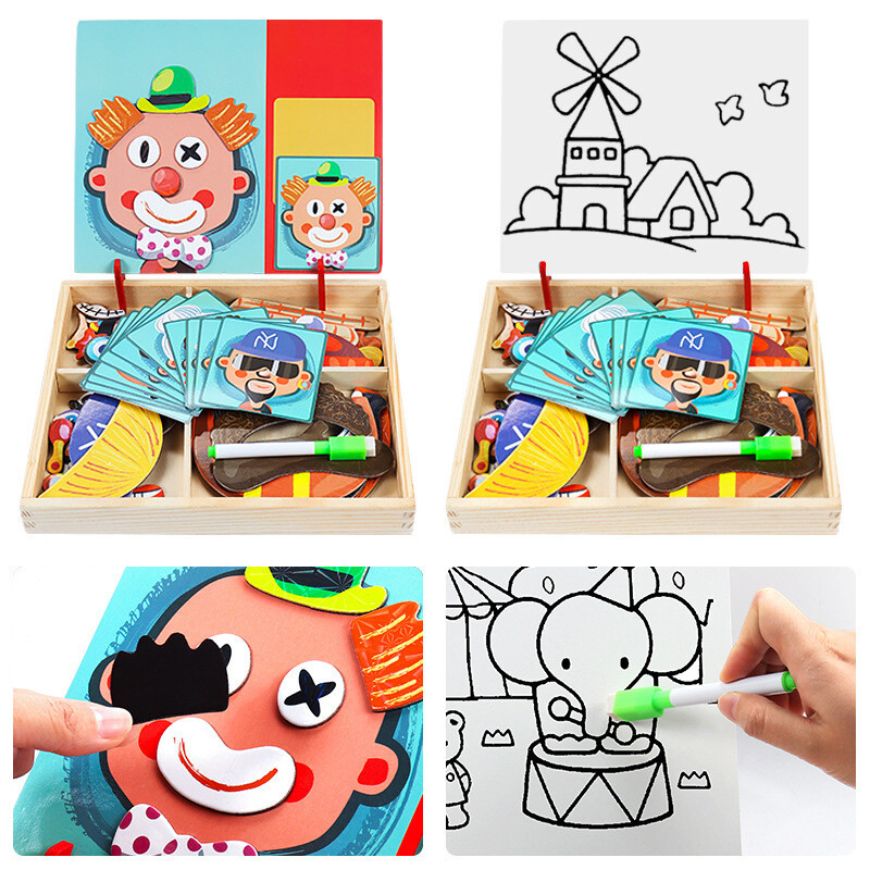*Clearance* Kids Multifunction Wooden Magnetic Puzzle Box & Drawing Board (3)