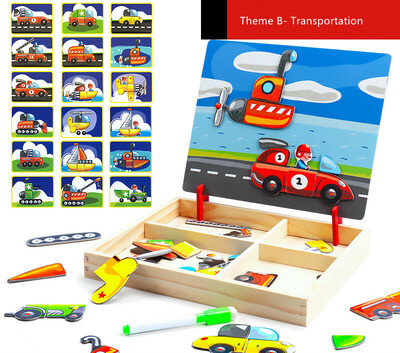 *Clearance* Kids Multifunction Wooden Magnetic Puzzle Box & Drawing Board (5)