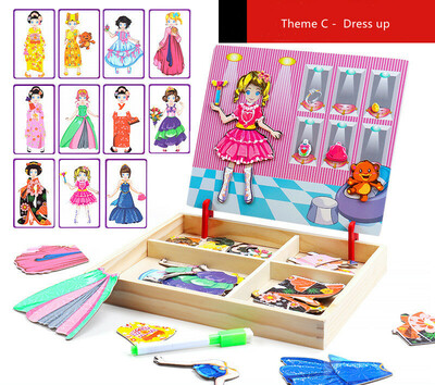 *Clearance* Kids Multifunction Wooden Magnetic Puzzle Box & Drawing Board (6)