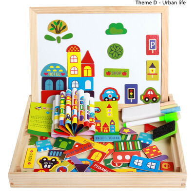 *Clearance* Kids Multifunction Wooden Magnetic Puzzle Box & Drawing Board (7)
