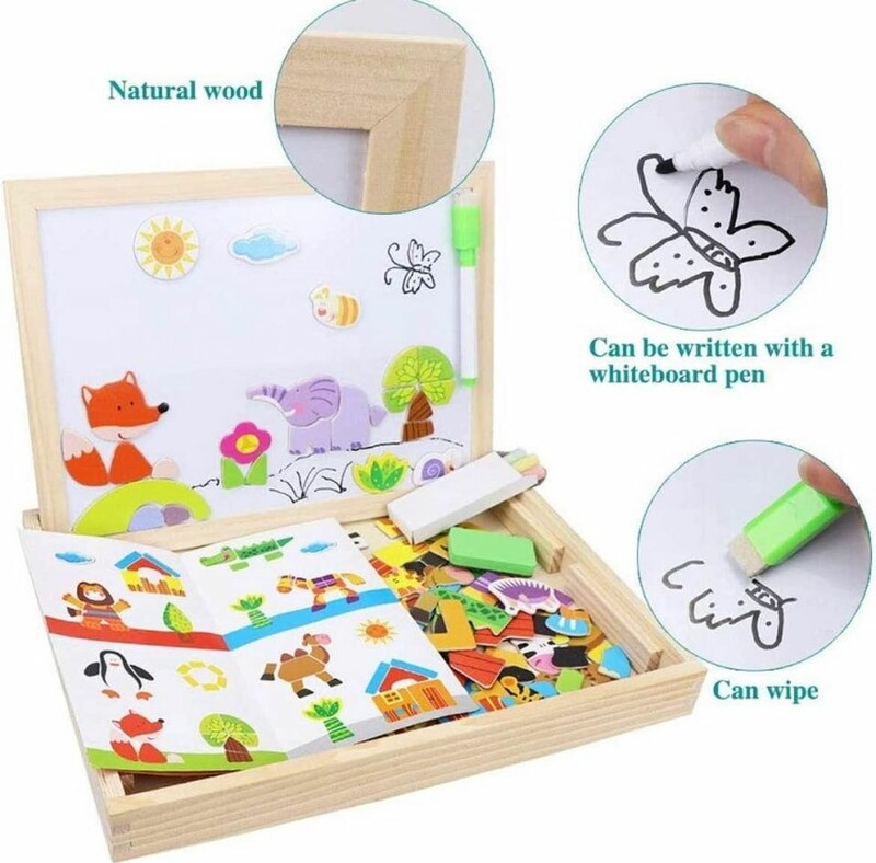 *Clearance* Kids Multifunction Wooden Magnetic Puzzle Box & Drawing Board (8)