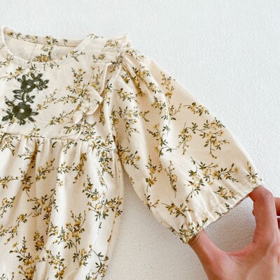 Baby Girl's 2-Piece Set Floral Prints Bodysuit Dress & Bonnet (7)