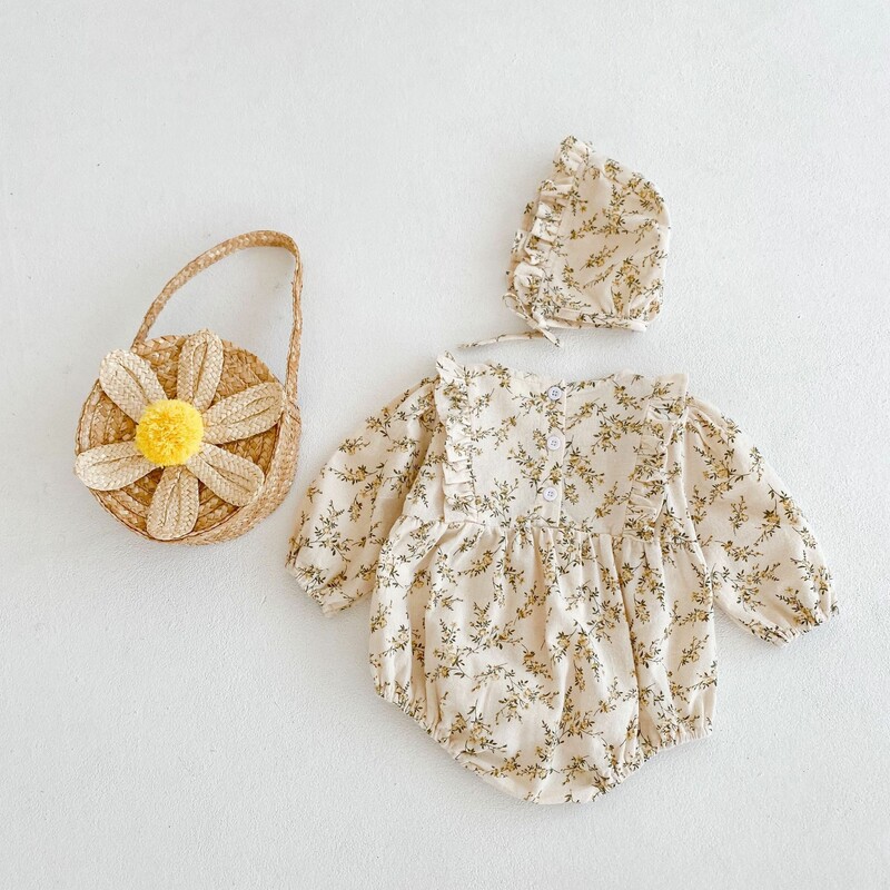 Baby Girl's 2-Piece Set Floral Prints Bodysuit Dress & Bonnet (9)