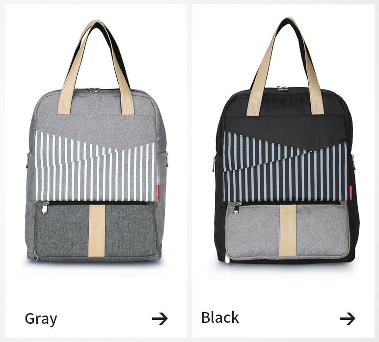Insular Waterproof Nappy Bag/Mummy Backpack - Black stripe (2)