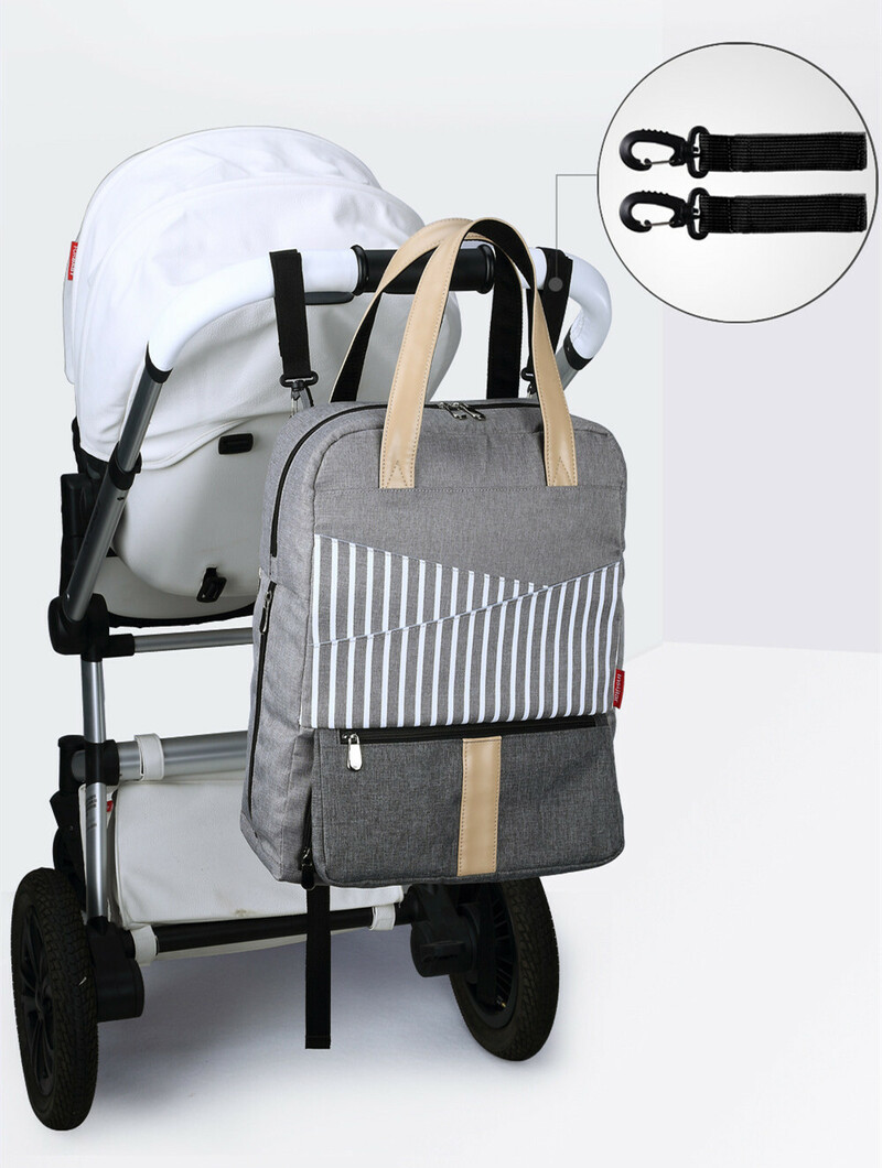 Insular Waterproof Nappy Bag/Mummy Backpack - Grey stripe (5)