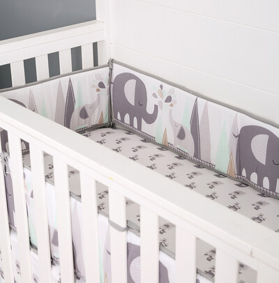 4-Sides Baby Crib Bumpers - Elephant Grey (4)