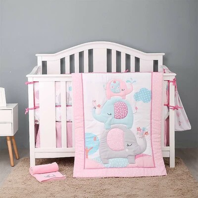 4-Sides Baby Crib Bumpers - Elephant Pink (5)