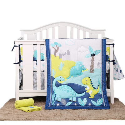 4-Sides Baby Crib Bumpers - Dinosaur Blue (3)