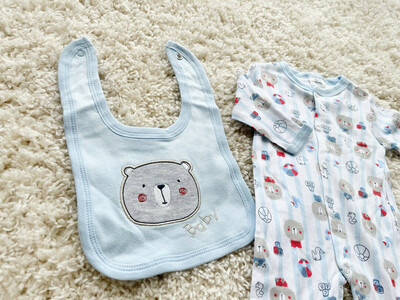 Newborn Baby 5-Piece Clothing Set Bodysuit, Beanie& Mittens - Little Bear Blue (3)
