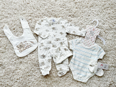 Newborn Baby 5-Piece Clothing Set Bodysuit, Beanie& Mittens - Little Rabbit (2)