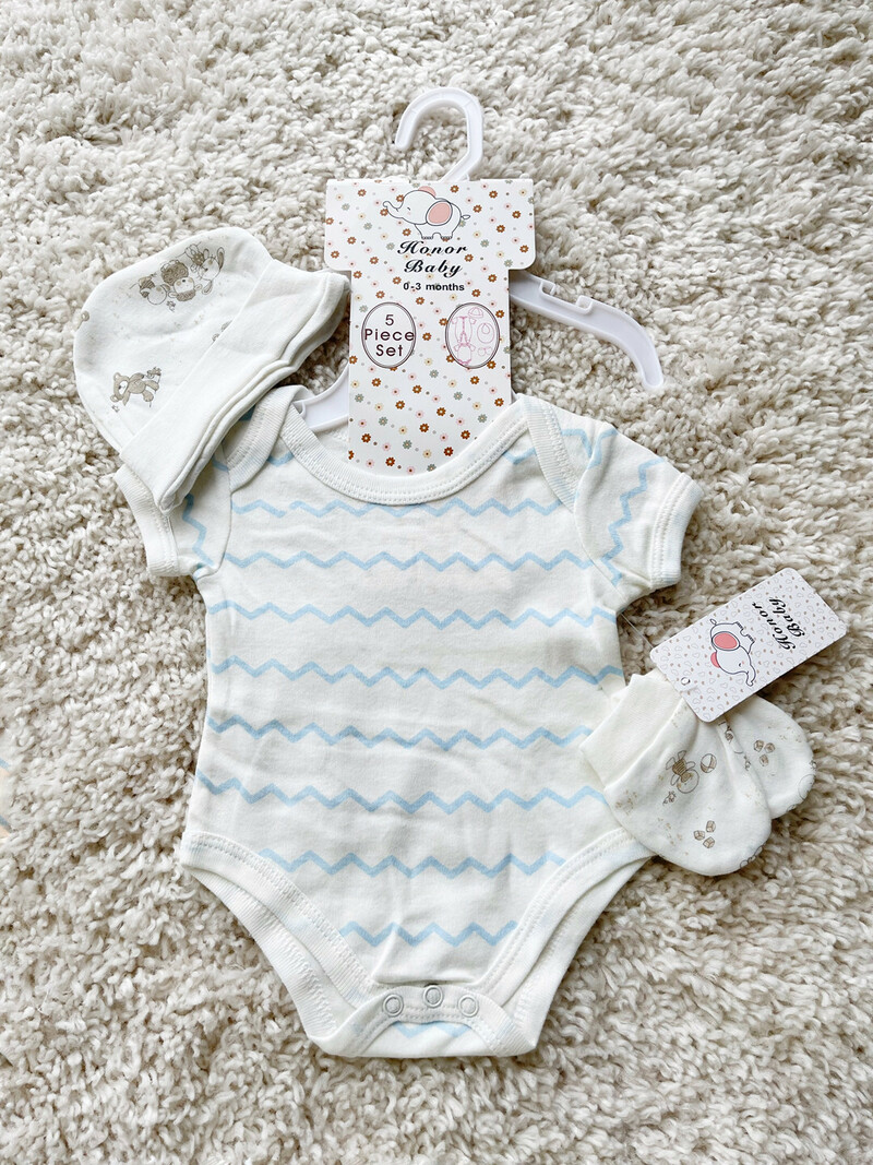 Newborn Baby 5-Piece Clothing Set Bodysuit, Beanie& Mittens - Little Rabbit (4)