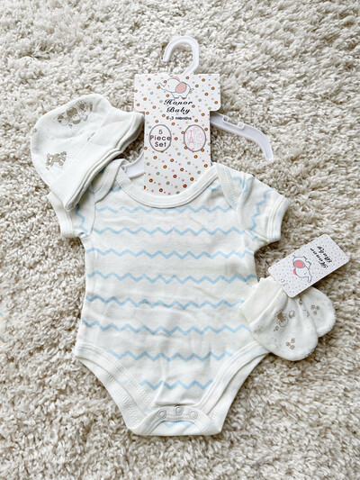 Newborn Baby 5-Piece Clothing Set Bodysuit, Beanie& Mittens - Little Rabbit (4)
