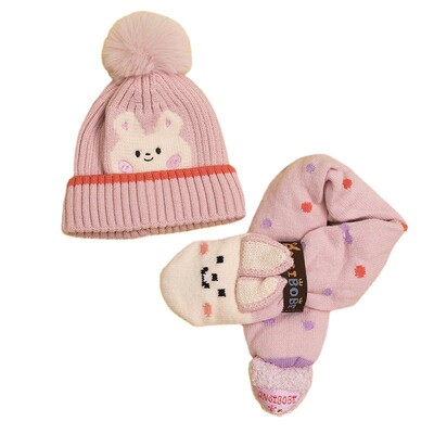 Baby/Kids 2-Piece Set Winter Knit Hat& Scarf - Pink (2)