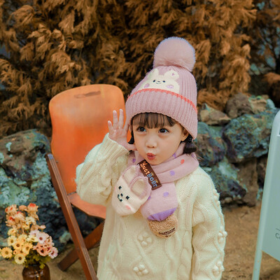Baby/Kids 2-Piece Set Winter Knit Hat& Scarf - Pink (5)