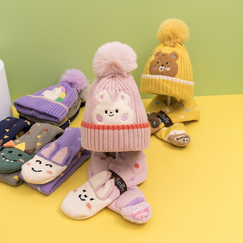 Baby/Kids 2-Piece Set Winter Knit Hat& Scarf - Pink (6)