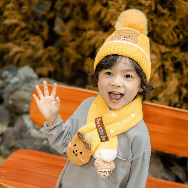 Baby/Kids 2-Piece Set Winter Knit Hat& Scarf - Yellow (4)