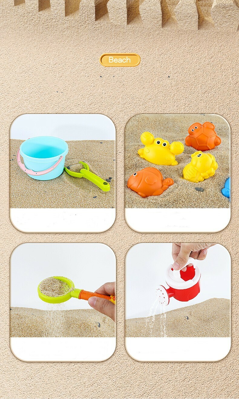 13-Piece Beach Sand Toys Set with Mesh Bag Moulds Summer Outdoor Beach Fun (4)