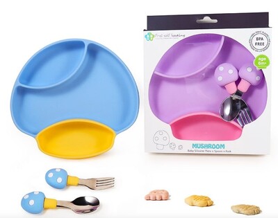 Babies Silicone Suction Mushroom Plate set with Fork and Spoon (3)