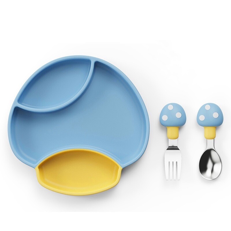 Babies Silicone Suction Mushroom Plate set with Fork and Spoon (5)