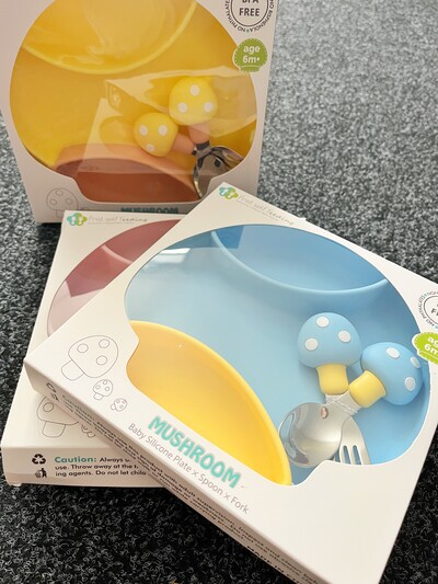 Babies Silicone Suction Mushroom Plate set with Fork and Spoon (6)