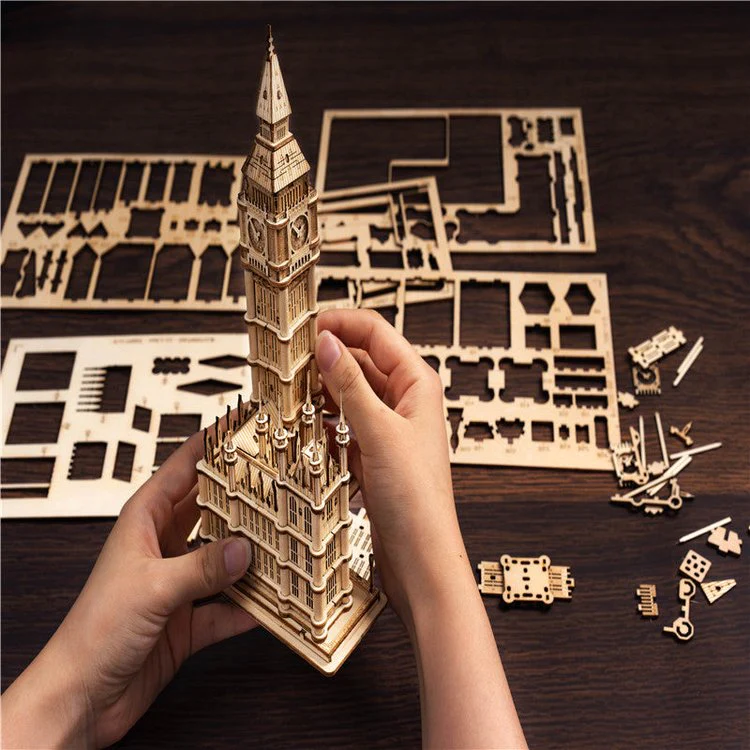Robotime Architecture 3D Wooden Puzzle Big Ben With Lights (4)